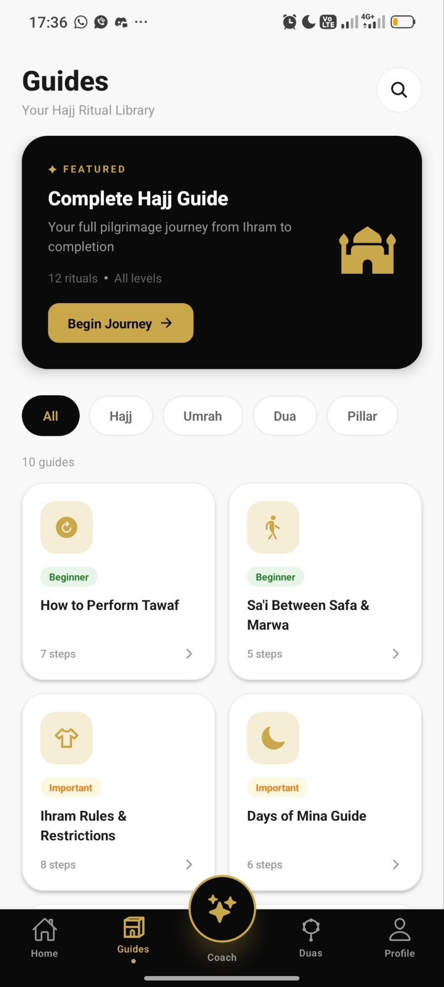 Ritual Guides screen